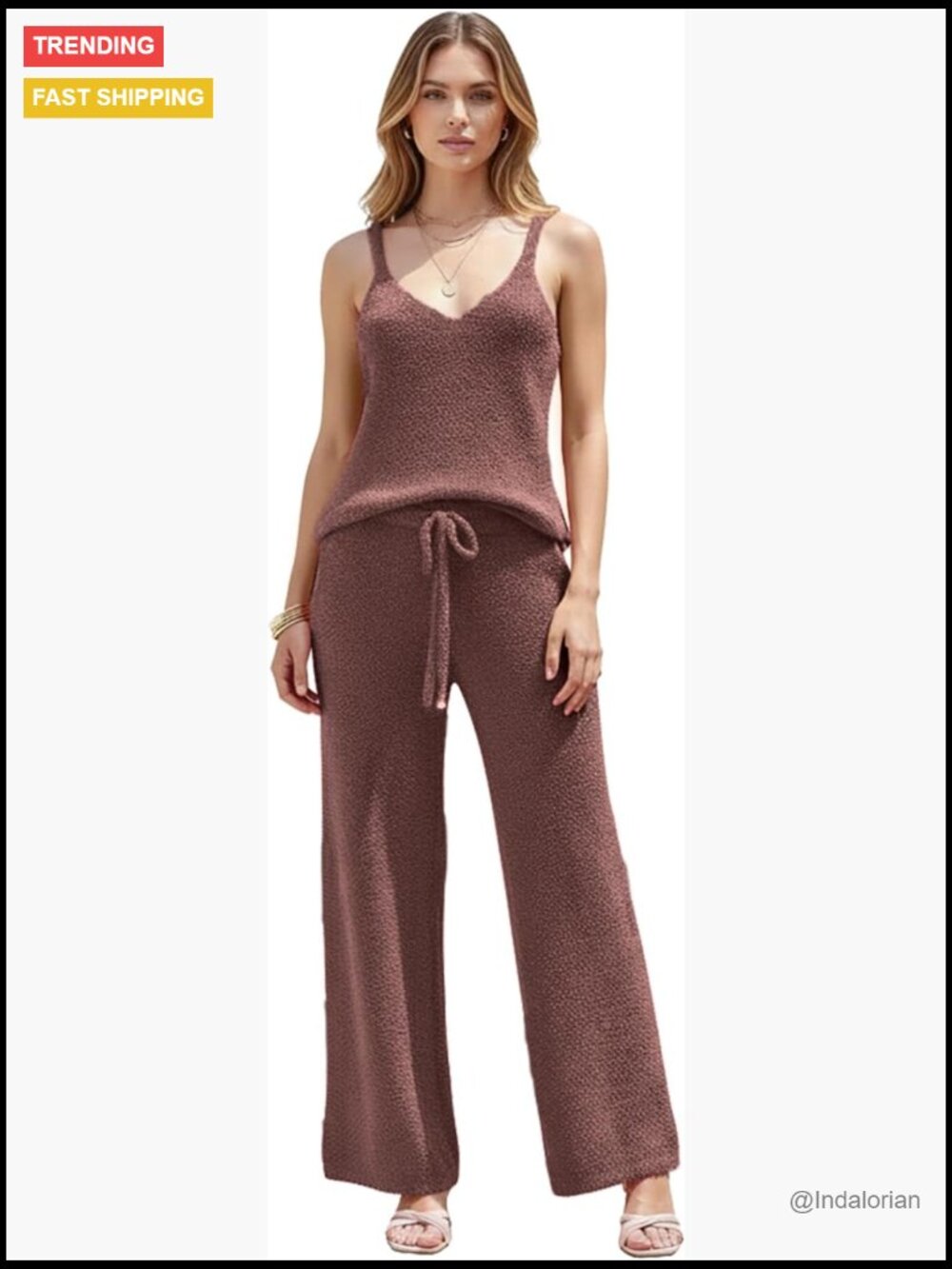 Brushed Fleece Pajama Set With Tank Top 2 Piece Loungewear Sweatsuit